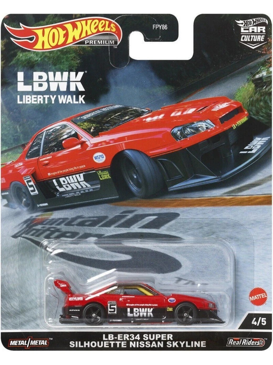 Hotwheels mountain drifters lbwk Liberty walk lb-ER34 super silhouette nissan skyline imported premium 1:64 scale