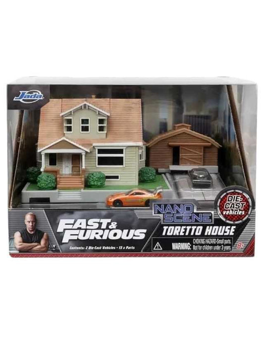 Jada Toys Fast &amp; Furious Nano Hollywood Rides Dom Toretto's House Display Diorama with Two 1.65" Die-cast Cars