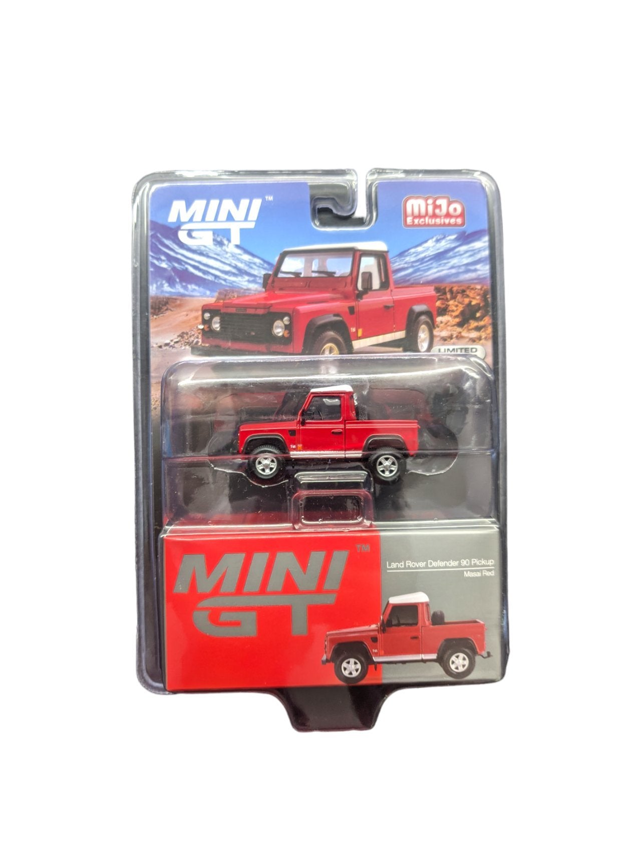 EXCLUSIVE MINI GT Land Rover Defender 90 Pickup Masai RED