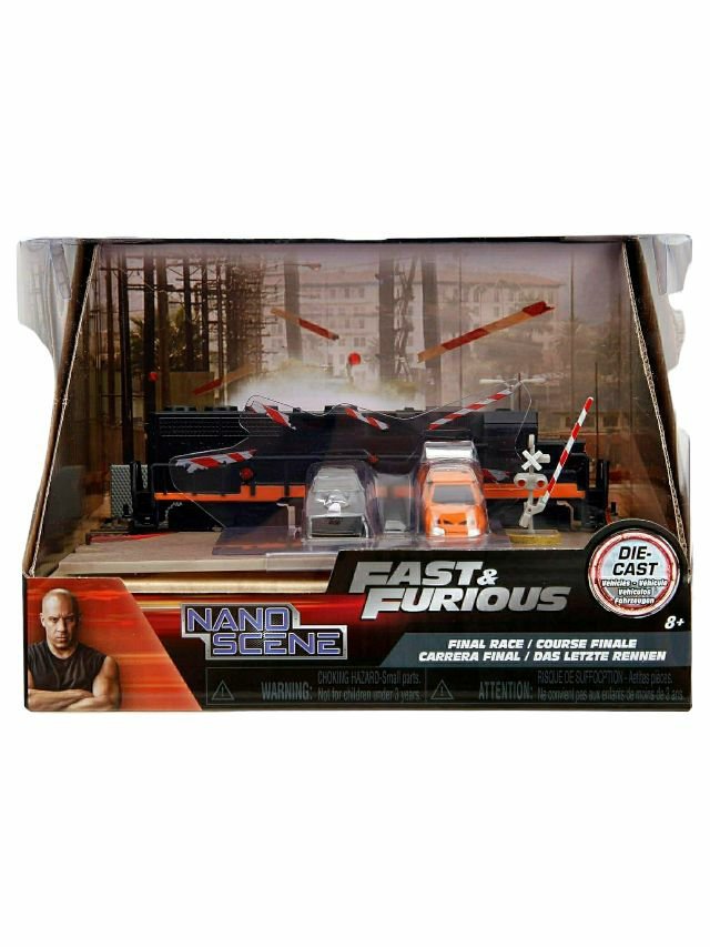 Jada Fast &amp; Furious Final Race Train Nano Scene &amp; 2 1.65" Die-Cast Cars,