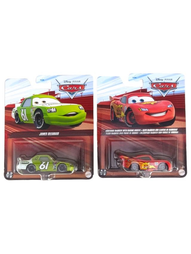 Disney Pixar Cars James Cleanair & Lightning Mcqueen With Racing Wheels Set OF 2