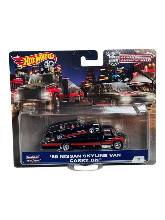 Hotwheels real riders '69 nissan skyline van carry on imported team transport 1:64 scale