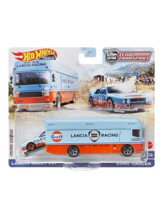 Hotwheels real riders lancia rally 037 euro hauler imported team transport 1:64 scale